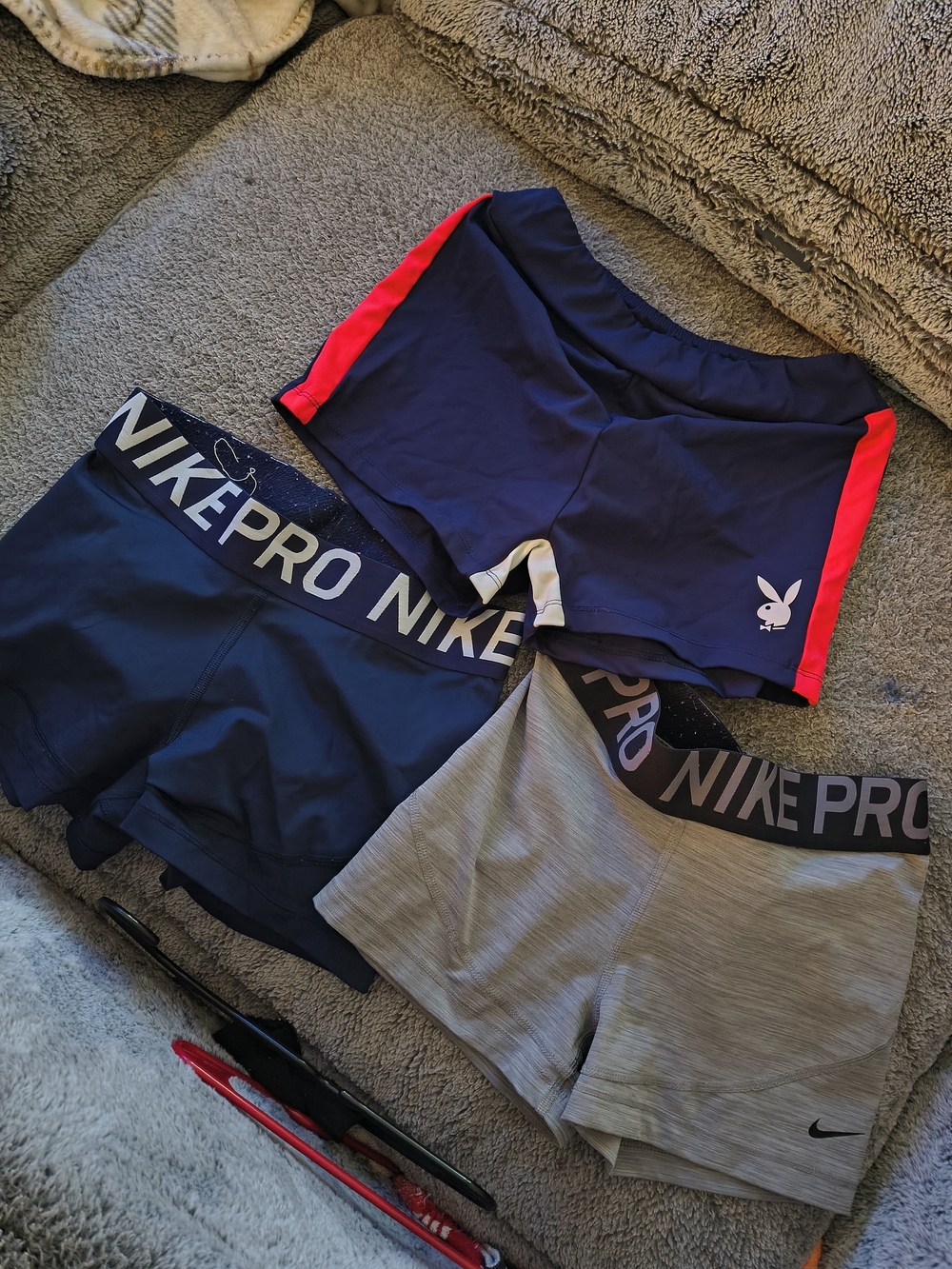 Nike Women's Athletic Shorts - Navy, Black, Gray with Red Trim